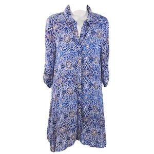 Cupio Handkerchief Hem Dress Button Down Top To Bottom Sz S Blue Black EUC